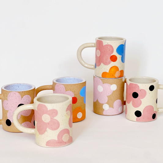 Large Dots over Flowers Handmade Ceramic Mug