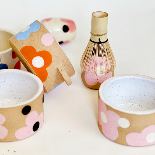 Dots over Flowers Matcha Bowl and Whisk Holder