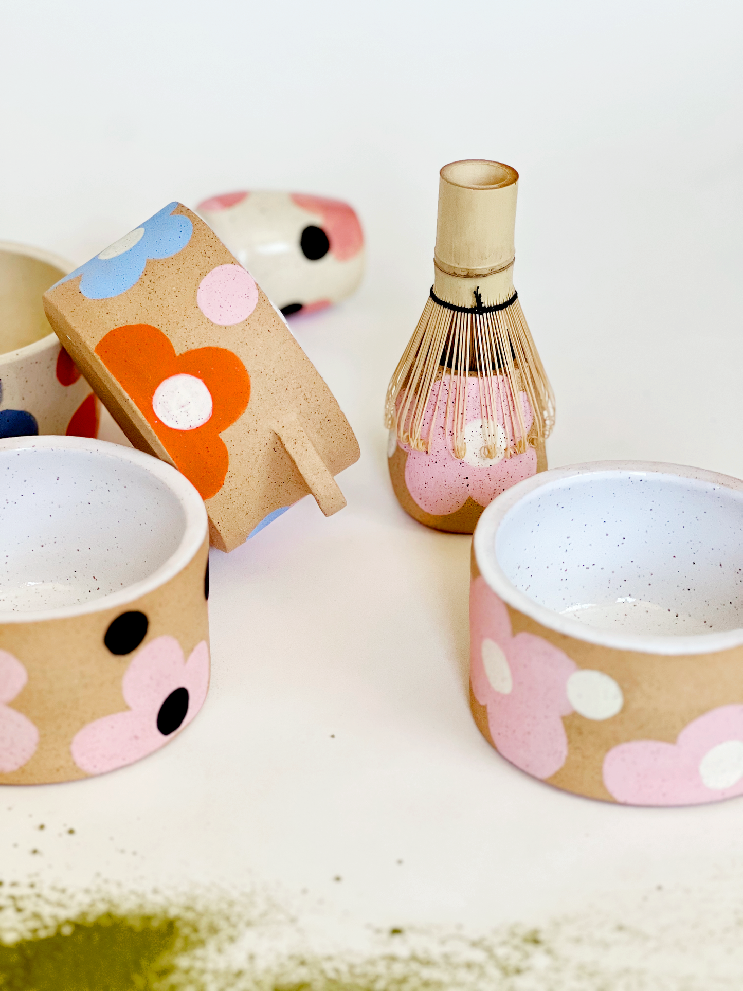 Dots over Flowers Matcha Bowl and Whisk Holder