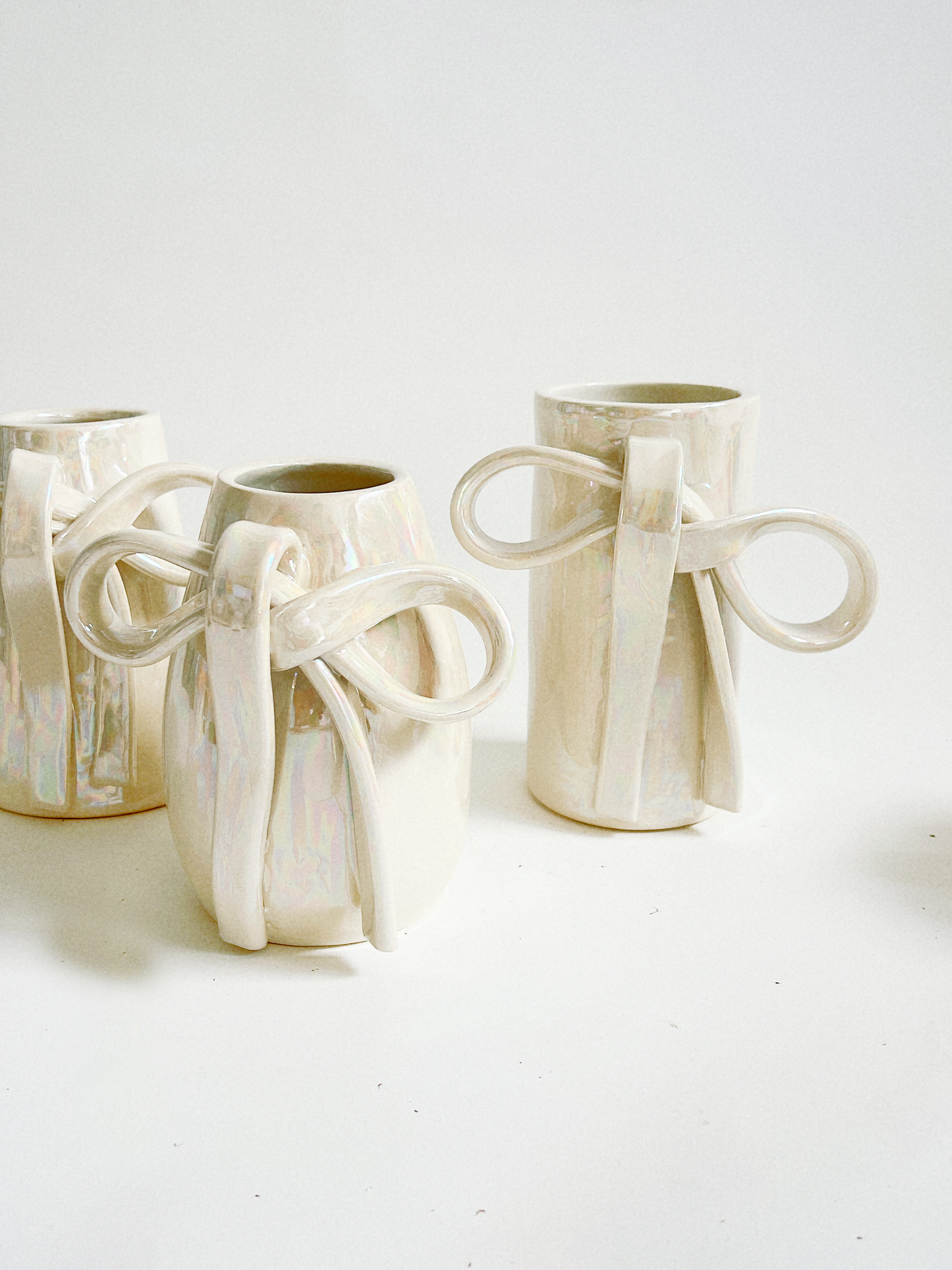 Bow In Pearlescent Handmade Ceramic Vase