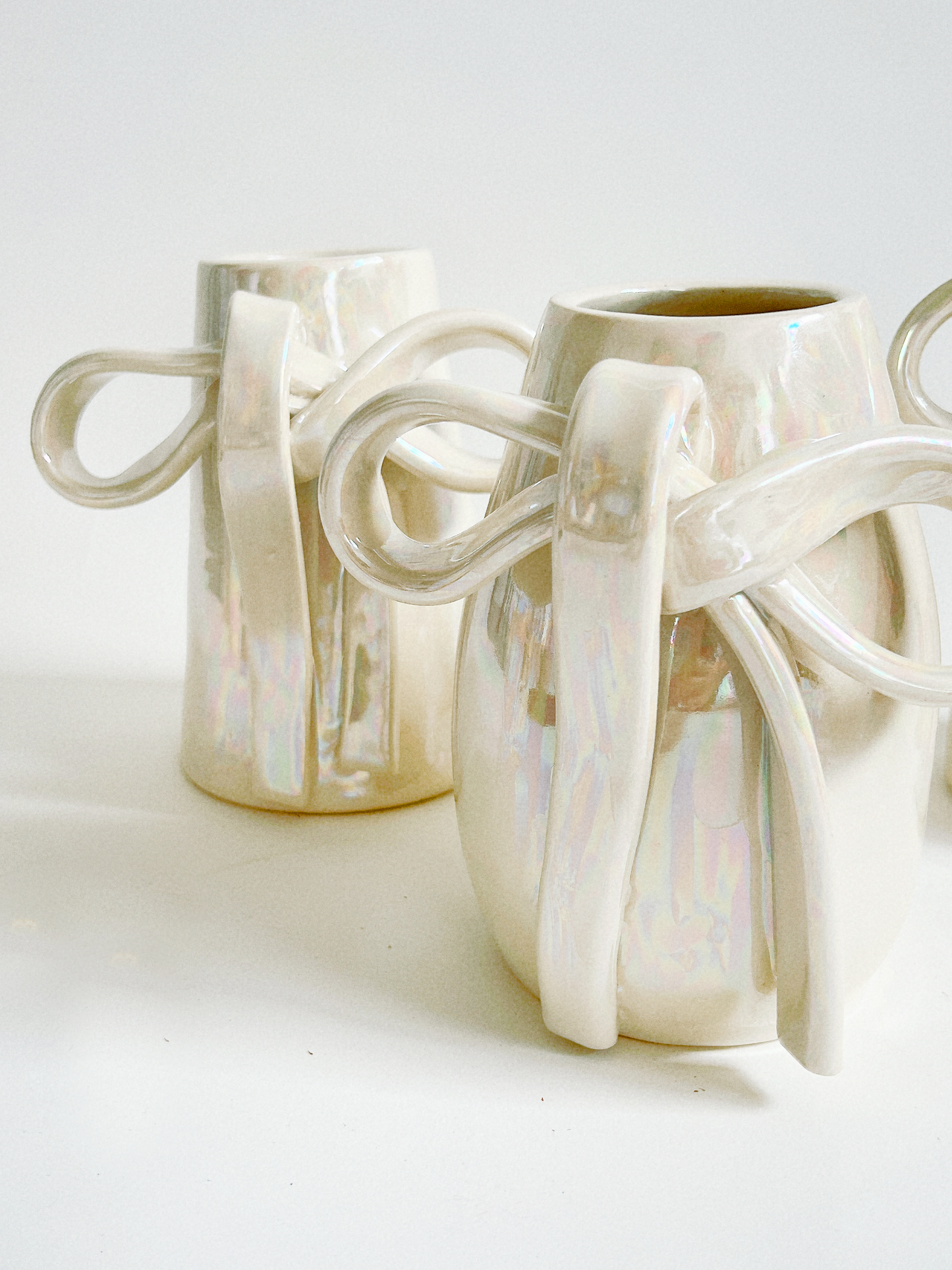 Bow In Pearlescent Handmade Ceramic Vase