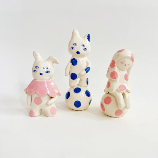 "Something Little" Project 02- Little Four eyes and friends Handmade and Hand-painted Ceramics Sculpture