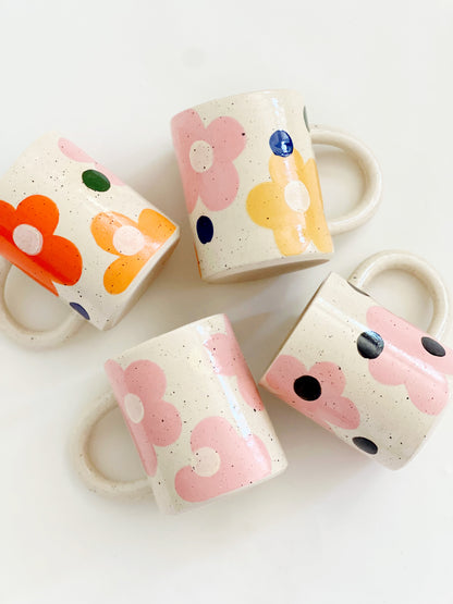 Large Dots over Flowers Handmade Ceramic Mug