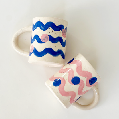 Large Dots over Waves Handmade and Hand-painted Ceramics Mug