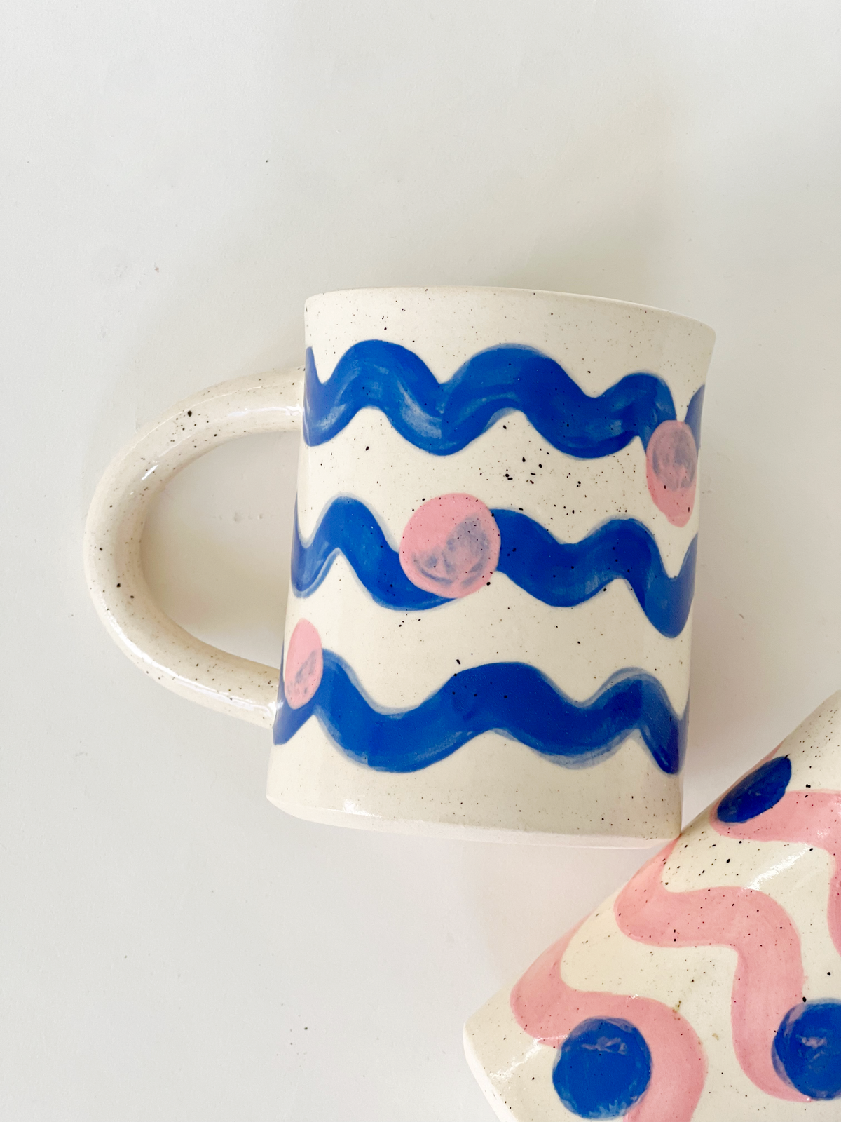 Large Dots over Waves Handmade and Hand-painted Ceramics Mug