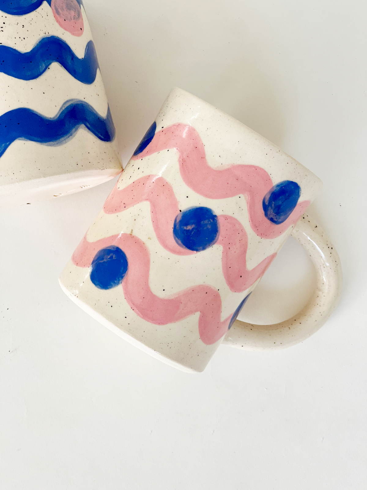 Large Dots over Waves Handmade and Hand-painted Ceramics Mug
