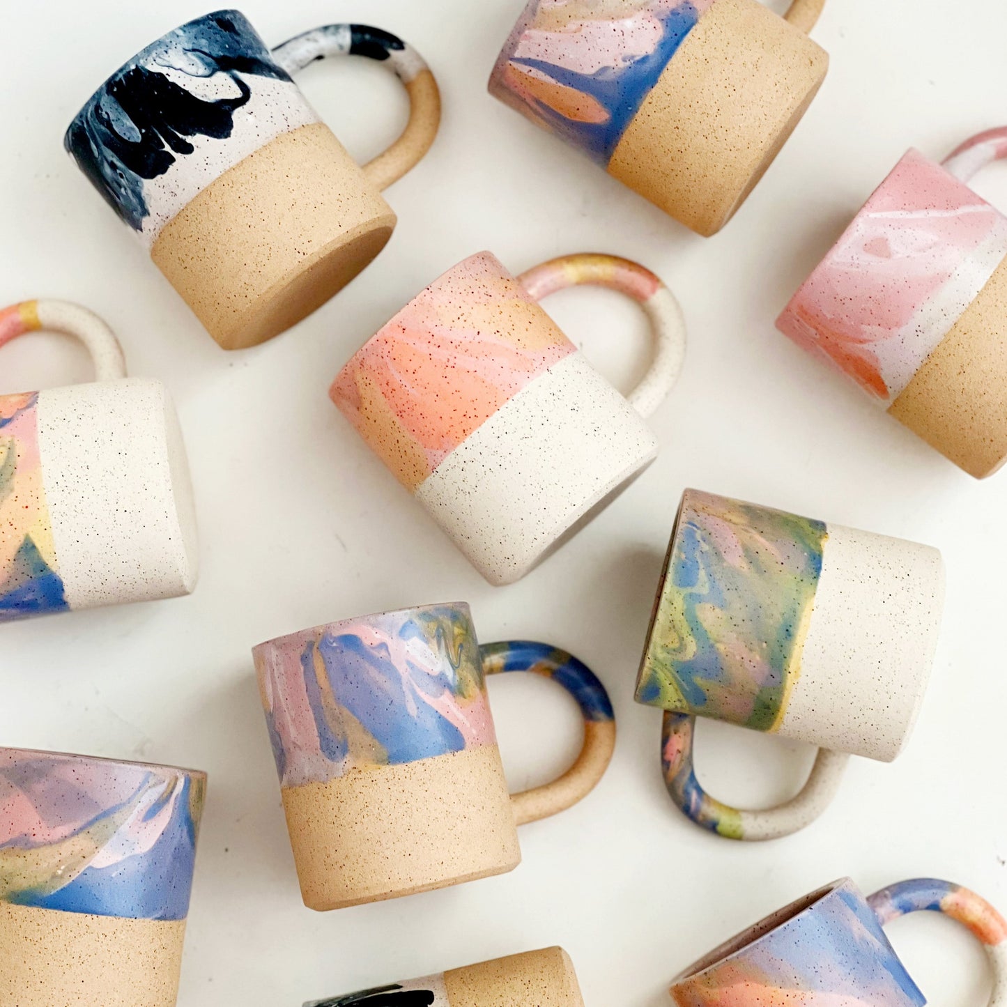 Large Marbled Speckles and White Speckles Handmade and Hand-painted Ceramics Mug