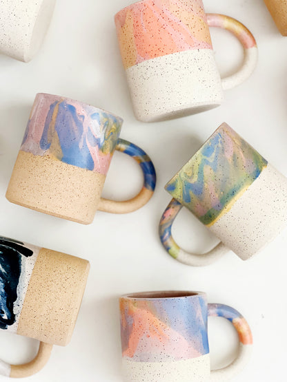 Large Marbled Speckles and White Speckles Handmade and Hand-painted Ceramics Mug