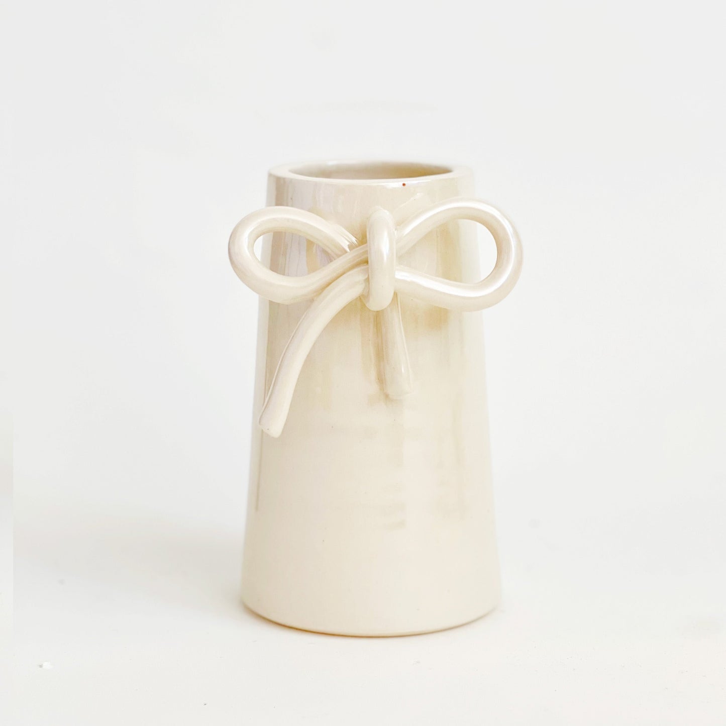 Bow In Pearlescent Handmade Ceramic Cone Vase