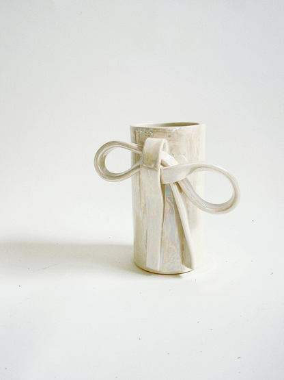 Bow In Pearlescent Handmade Ceramic Vase
