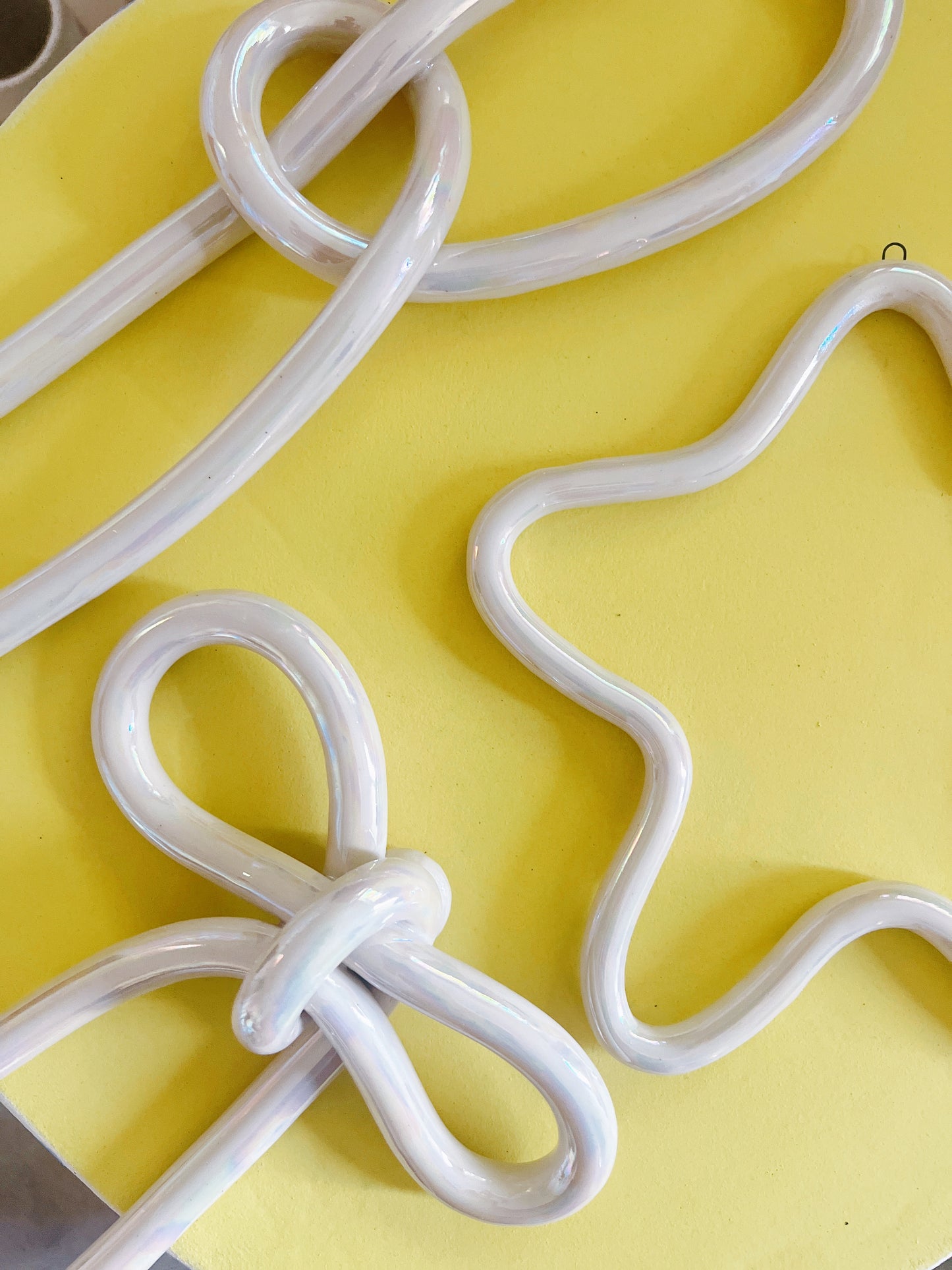 Clay Object 100 -  Long Quiet Knot in Pearlescent Handmade Ceramics Wall Hanging