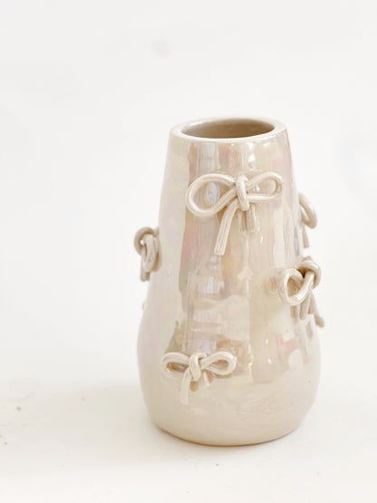 Bow In Pearlescent Handmade Ceramic Bud Vase