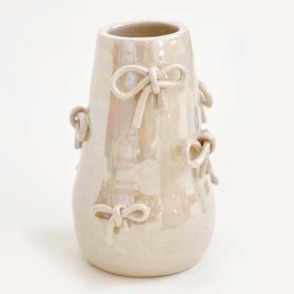 Bow In Pearlescent Handmade Ceramic Bud Vase