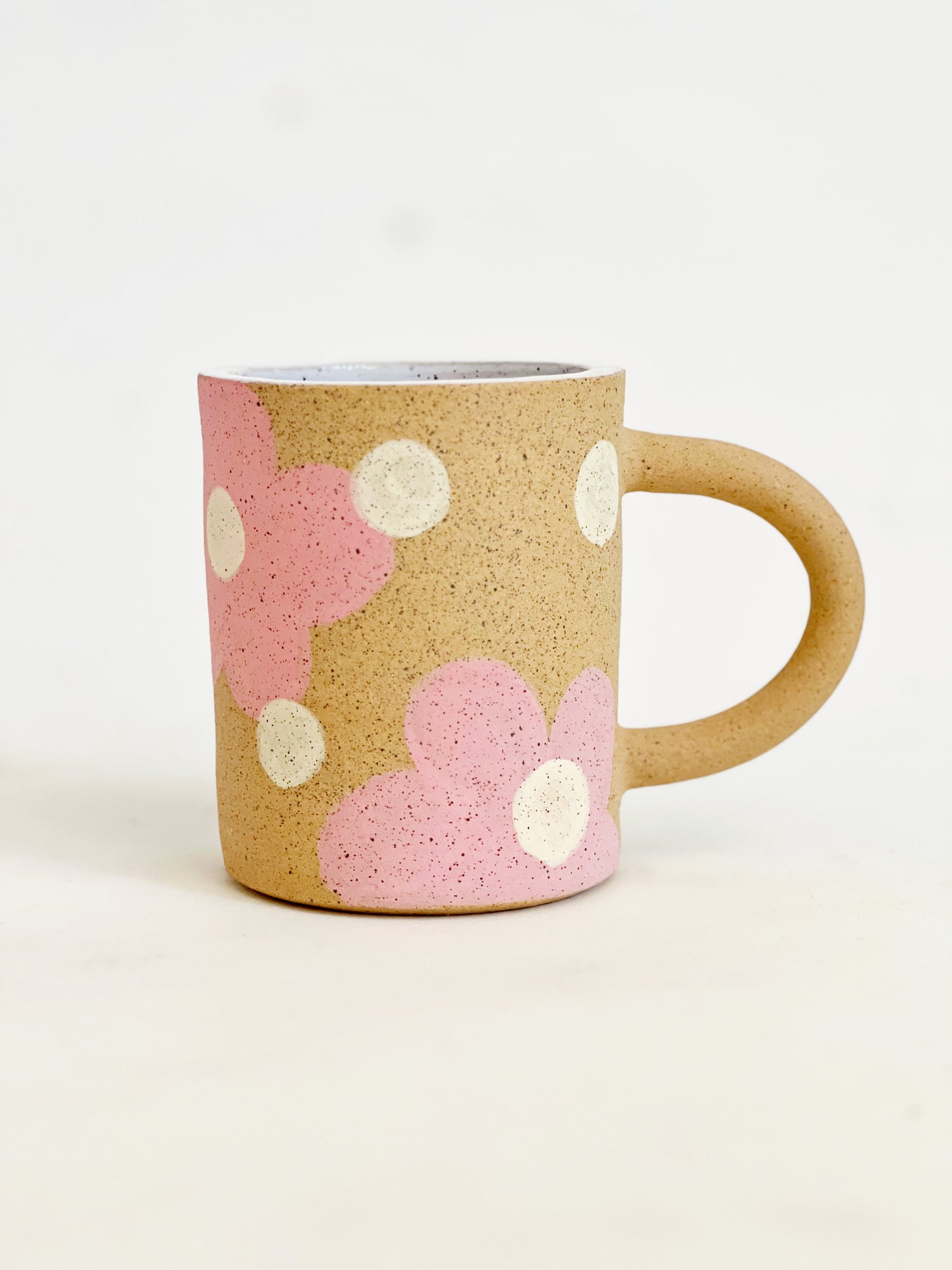 Large Dots over Flowers Handmade Ceramic Mug