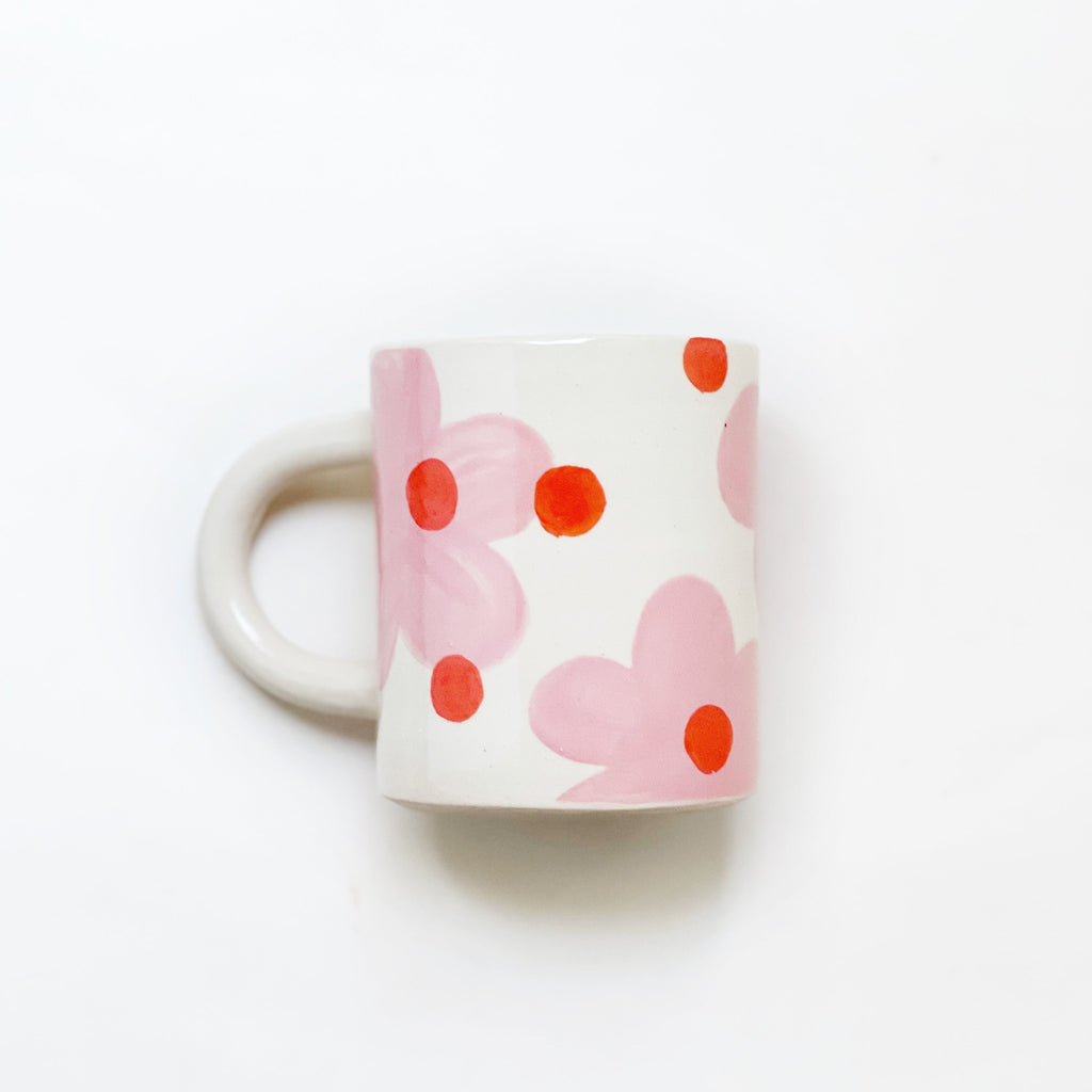 Large Pink Dots over Flower Mug