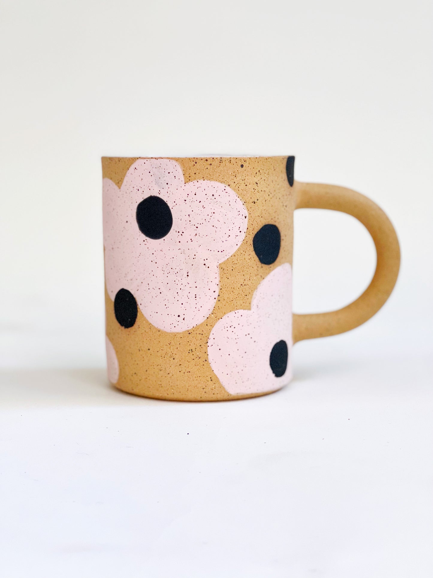 Large Dots over Flowers Handmade Ceramic Mug