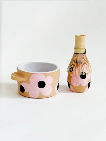 Dots over Flowers Matcha Bowl and Whisk Holder