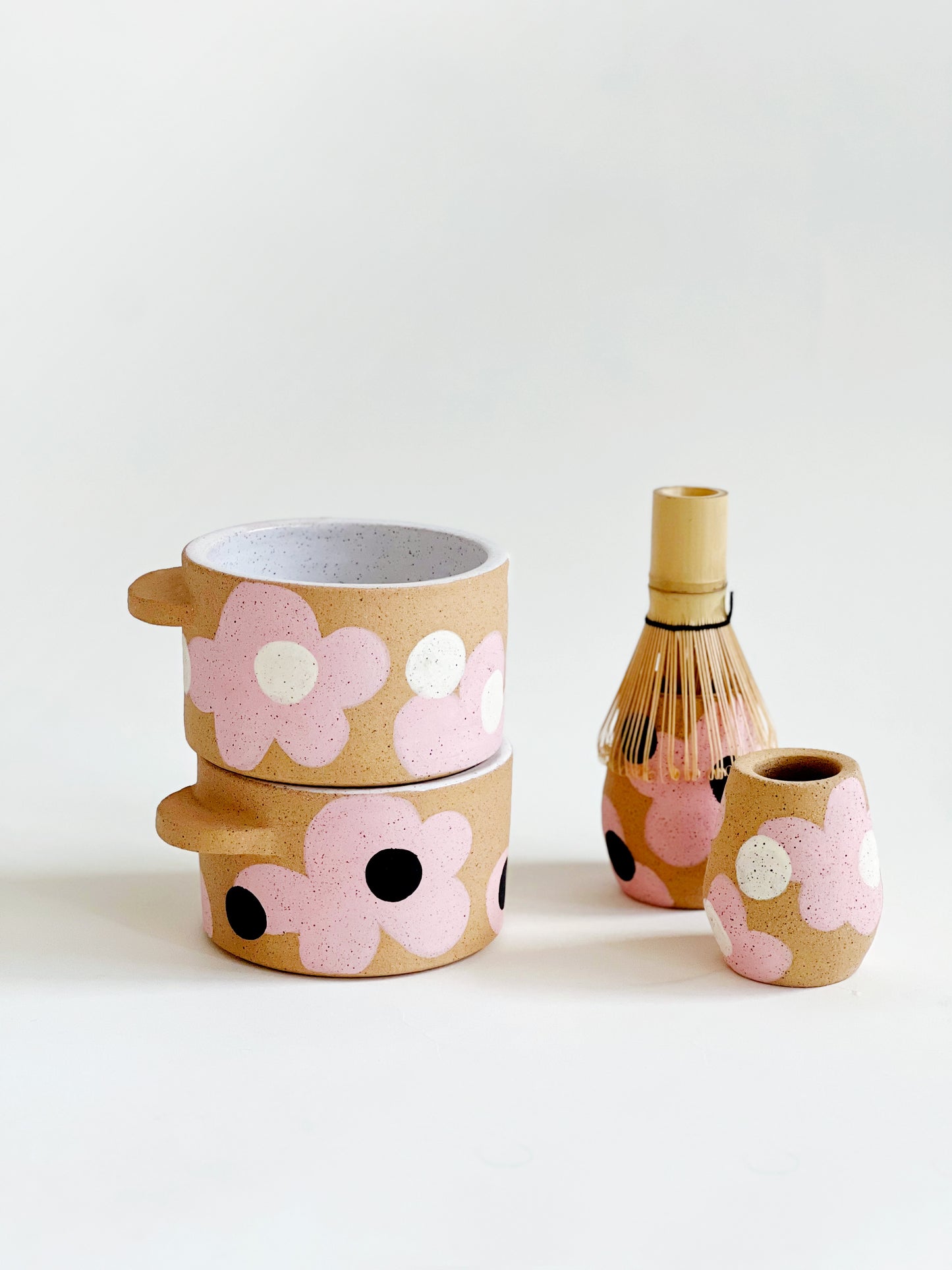 Dots over Flowers Matcha Bowl and Whisk Holder