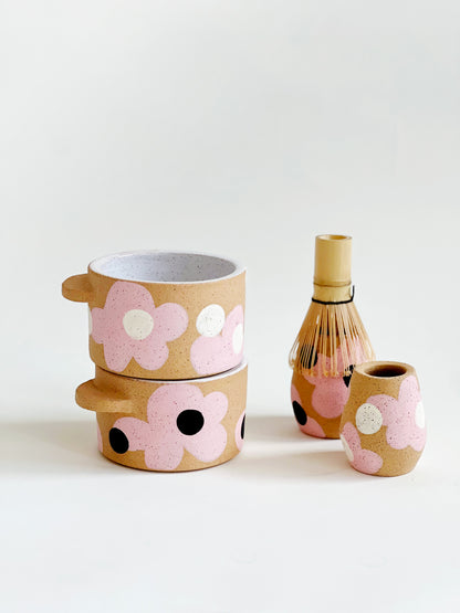 Dots over Flowers Matcha Bowl and Whisk Holder