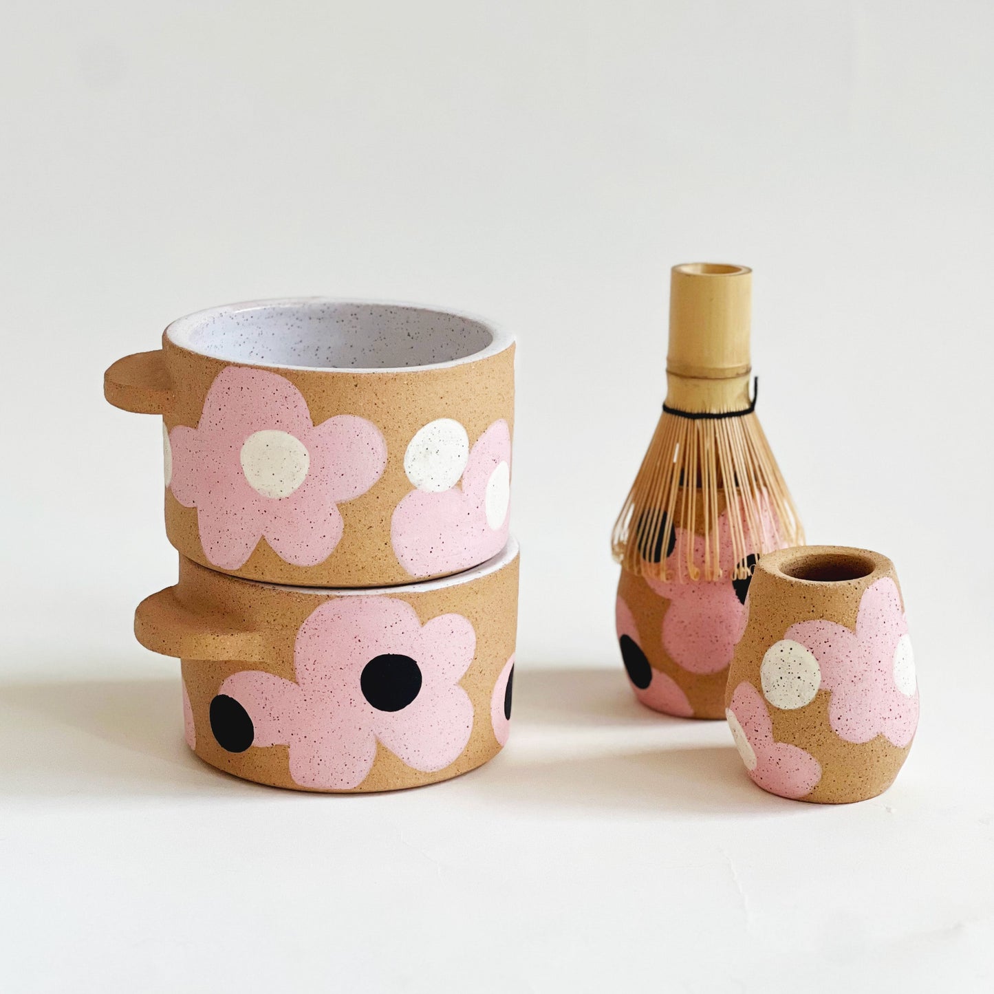 Dots over Flowers Matcha Bowl and Whisk Holder