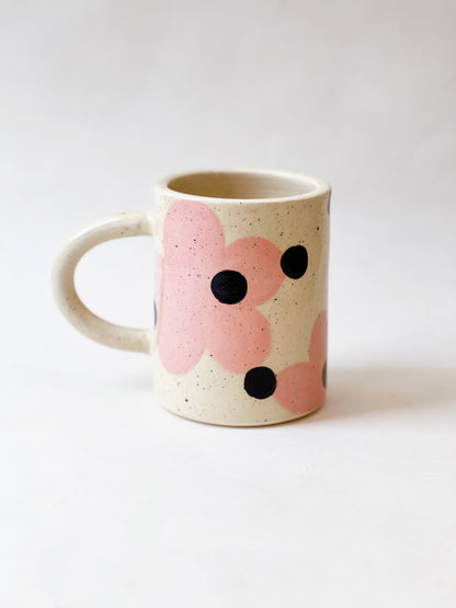 Large Dots over Flowers Handmade Ceramic Mug