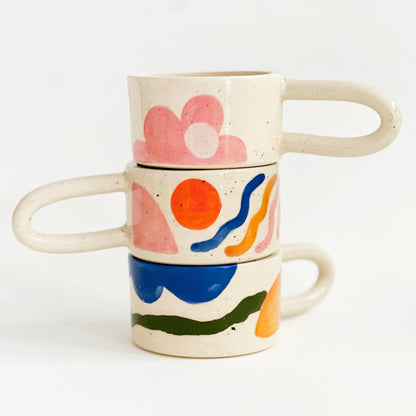 Wide Hand-painted Sprinkle on White Mug
