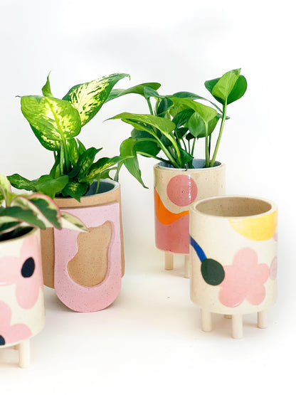plant pots hand painted 6.5" Handmade and Hand-painted Ceramics Planter Planter Dots over Flowers by O-M CERAMIC