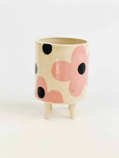 ceramics flower pot 6.5" Handmade and Hand-painted Ceramics Planter Planter Dots over Flowers by O-M CERAMIC