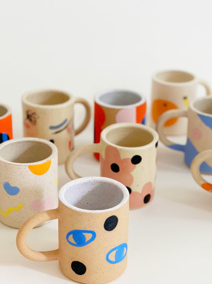 Large Eyes and Dots Speckles Handmade and Hand-painted Ceramics Mug