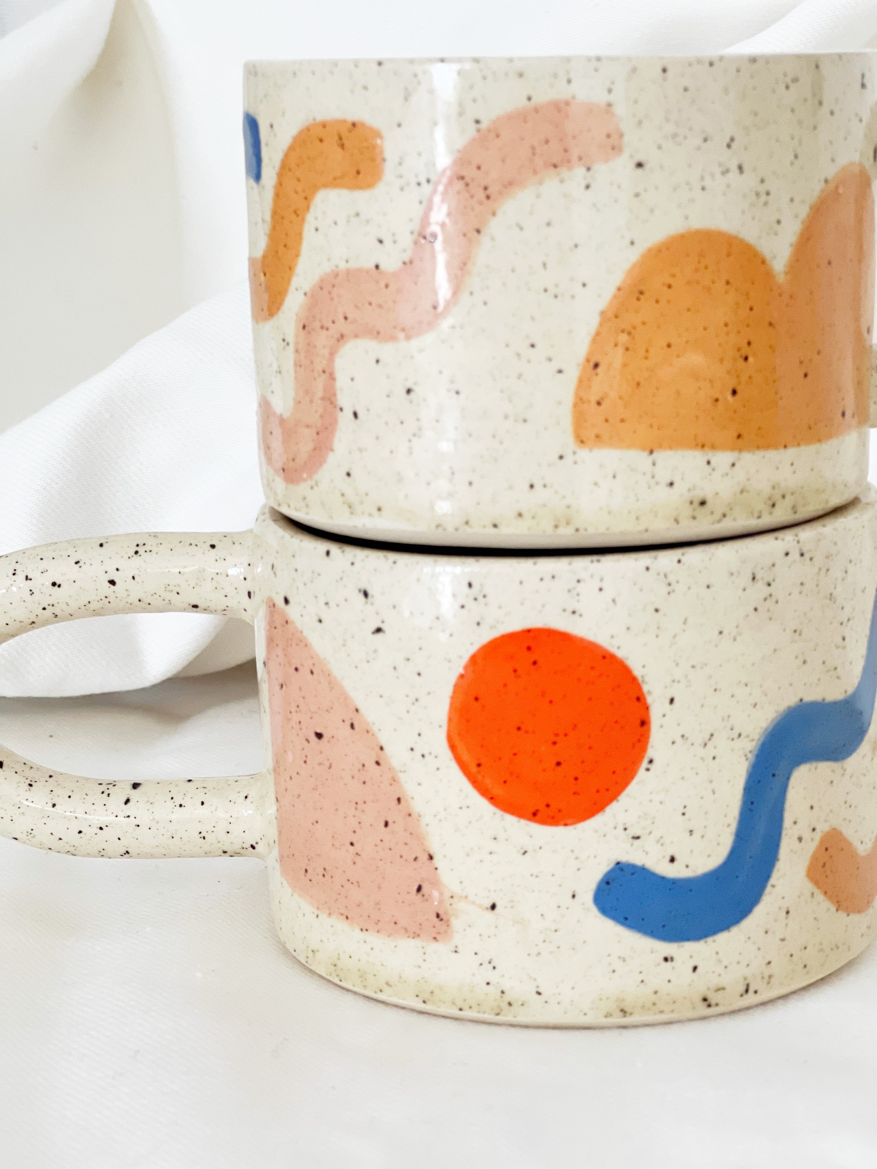 Wide Hand-painted Sprinkle on White Mug