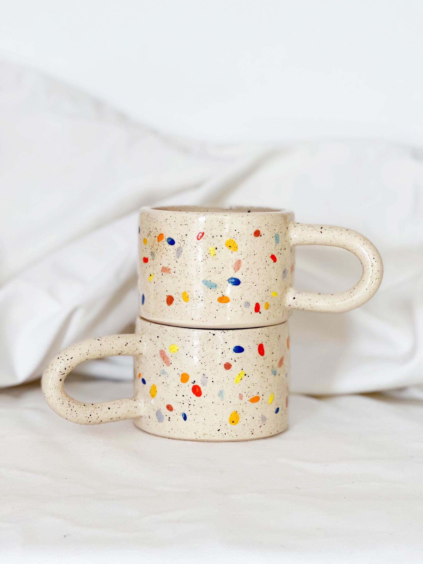 Wide Hand-painted Sprinkle on White Mug