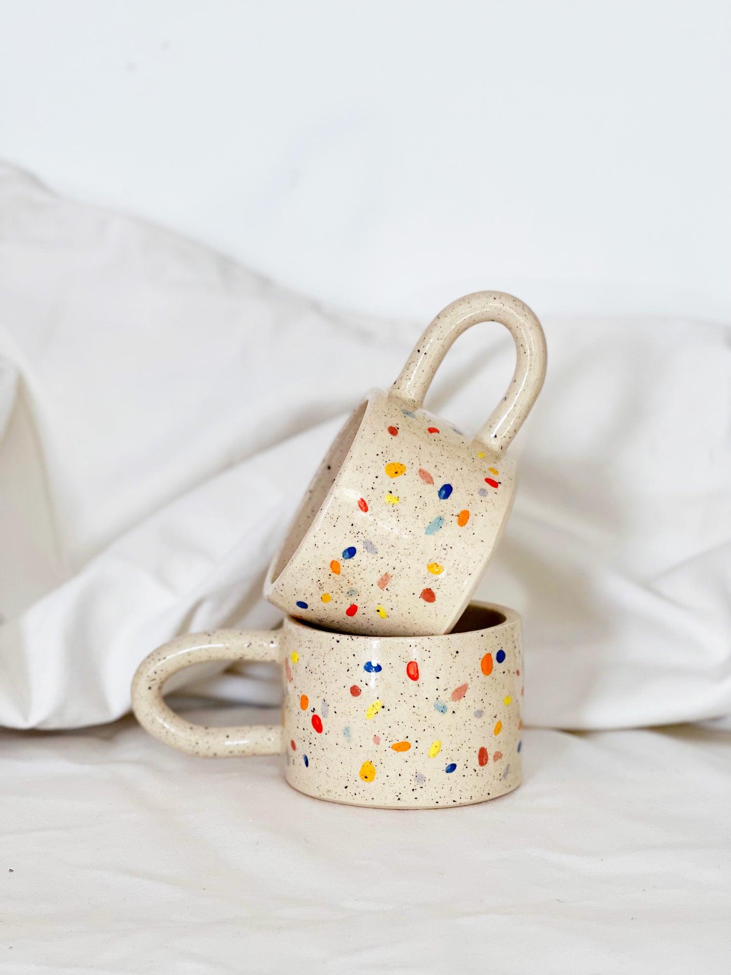 Wide Hand-painted Sprinkle on White Mug