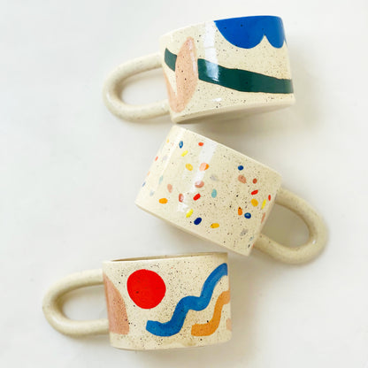 Wide Hand-painted Sprinkle on White Mug