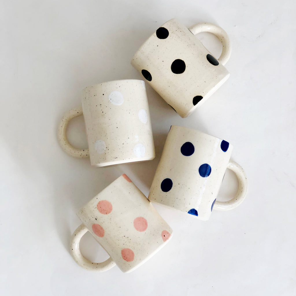 handmade, los angeles, coffee mug, mug, polka dots