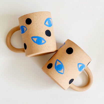 Large Eyes and Dots Speckles Handmade and Hand-painted Ceramics Mug