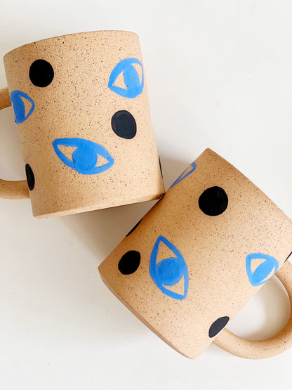 Large Eyes and Dots Speckles Handmade and Hand-painted Ceramics Mug