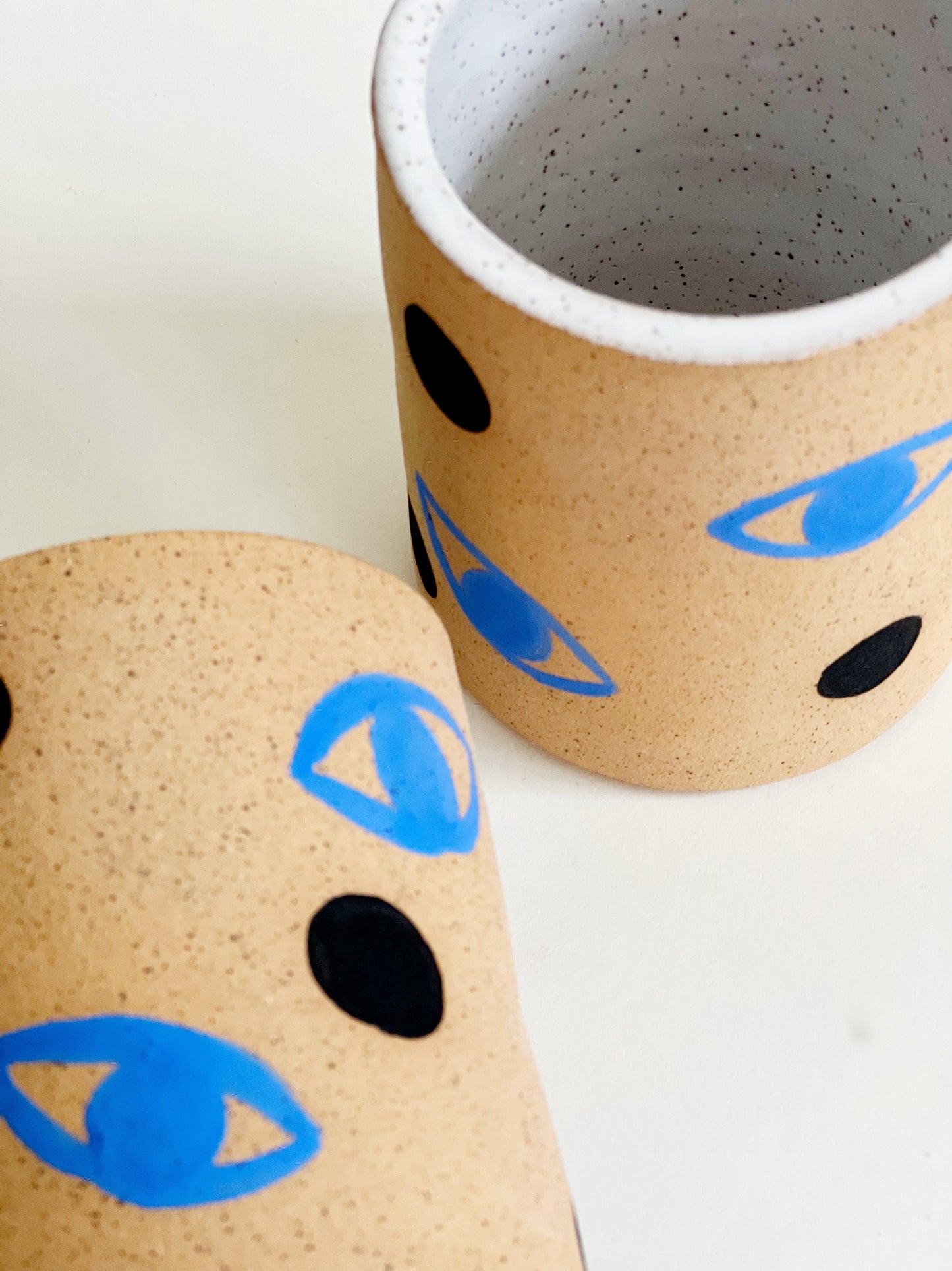 Large Eyes and Dots Speckles Handmade and Hand-painted Ceramics Mug