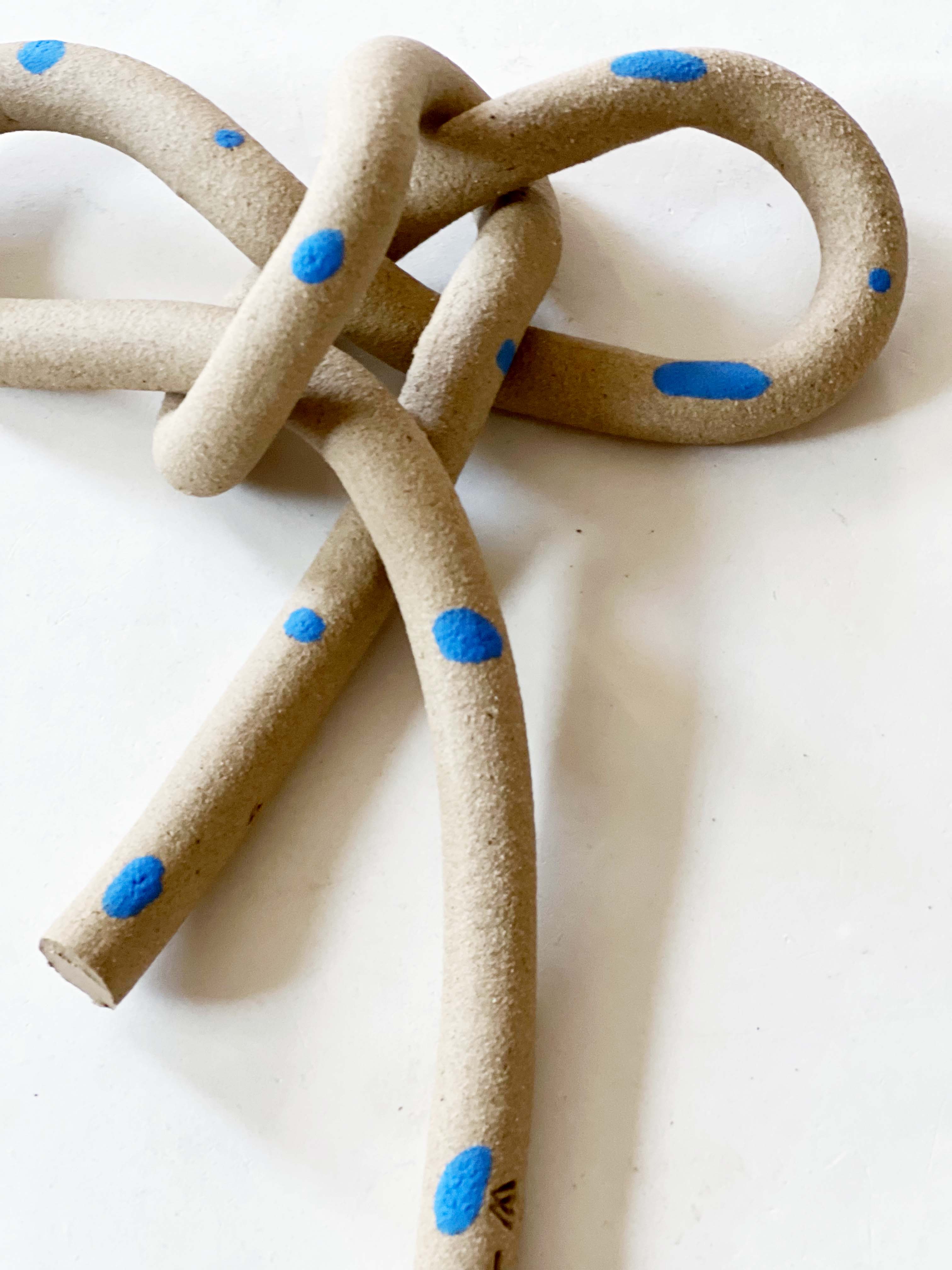 Clay Object 49-  Blue Dots Greige Bow