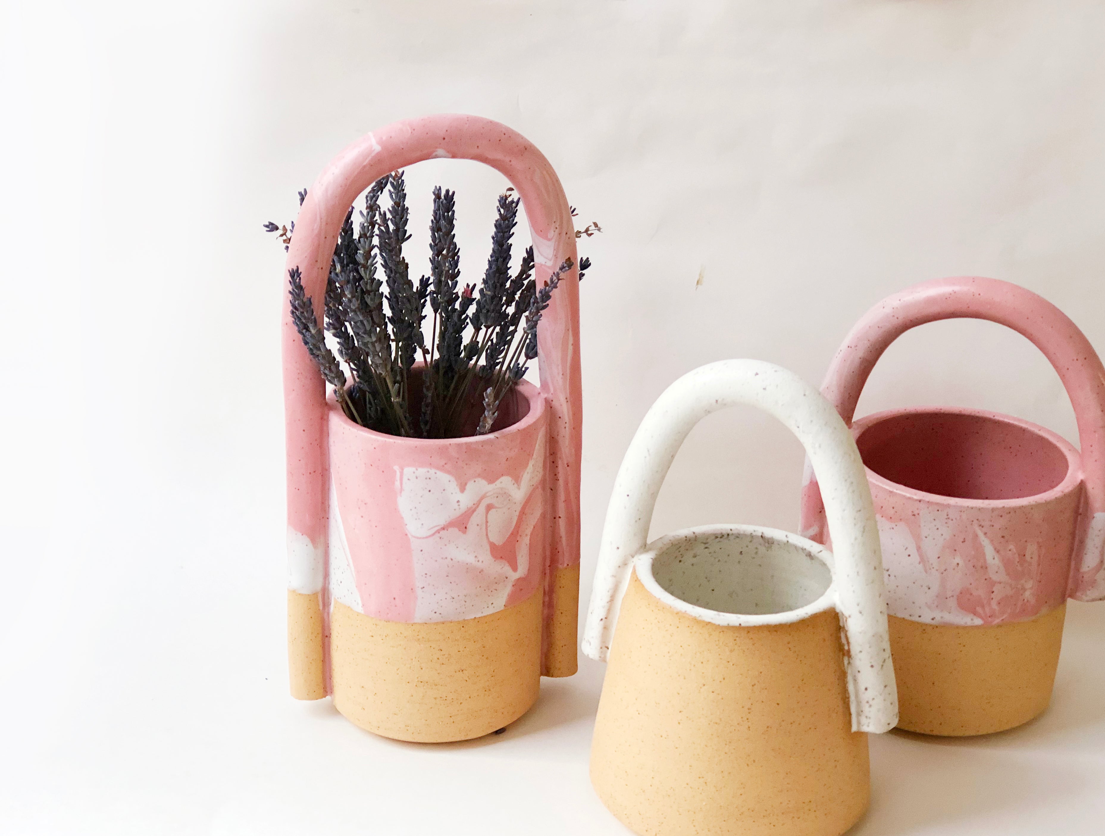 Long Bucket Marble Pink Planter